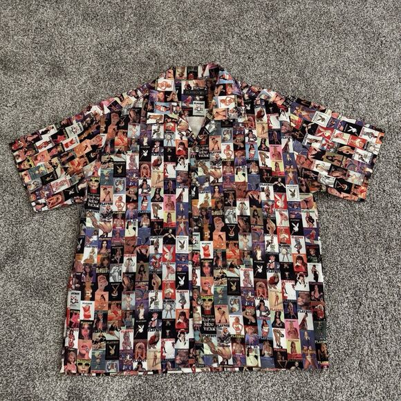 Playboy Centerfold Magazine Cover 90’s Y2K Button Shirt Men’s Size Large Vintage - Picture 3 of 10